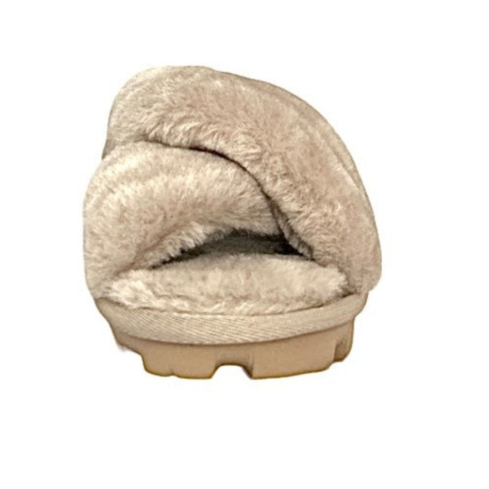 UGG FUZZETTE Fuzzy Slippers Goal Sheepskin Gray Women's Shoes - Picture 5 of 9